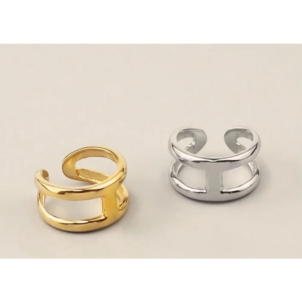 NEW Unisex H Bar Ring,‎ Gold-Plated .925 Band, Adjustable 10.5mm